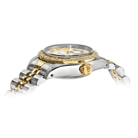 Pre-owned Rolex Independently Certified Women's Two-tone Datejust Jubilee with Mother of Pearl Diamond Dial and Diamond Bezel