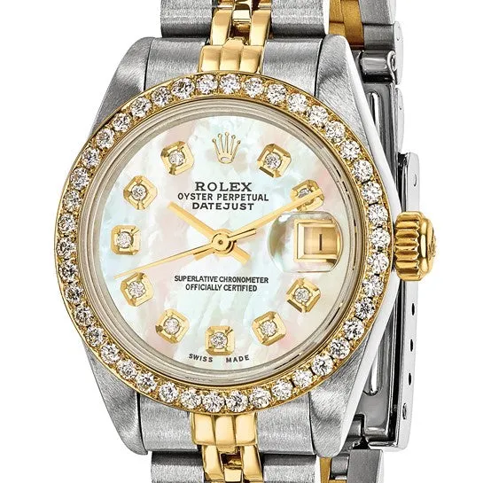 Pre-owned Rolex Independently Certified Women's Two-tone Datejust Jubilee with Mother of Pearl Diamond Dial and Diamond Bezel
