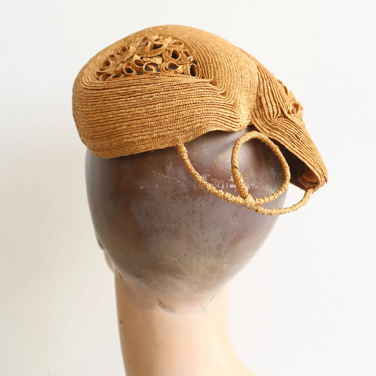 "Calot Hat" Vintage 1940's Woven Straw Calot Hat