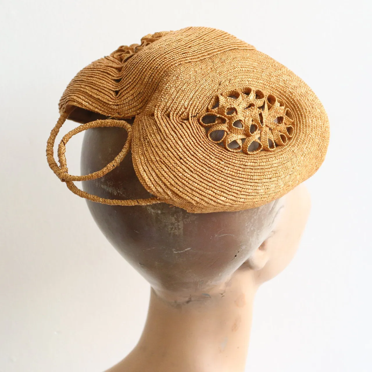 "Calot Hat" Vintage 1940's Woven Straw Calot Hat