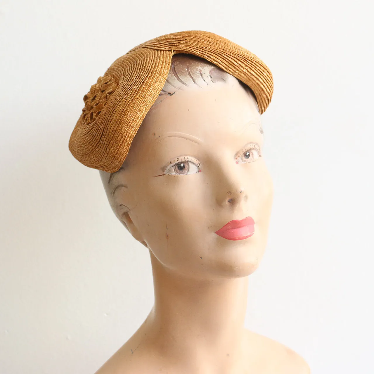 "Calot Hat" Vintage 1940's Woven Straw Calot Hat