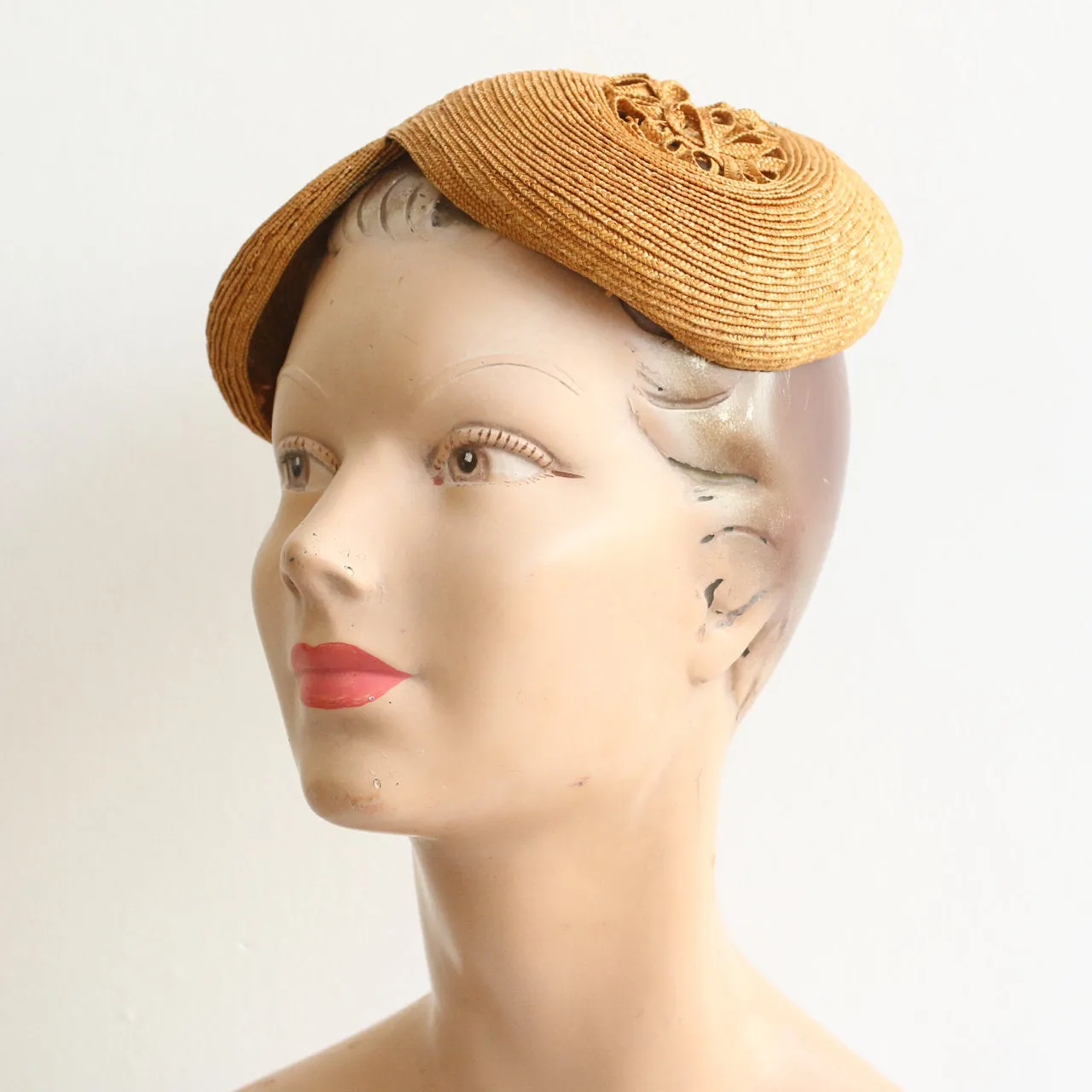 "Calot Hat" Vintage 1940's Woven Straw Calot Hat