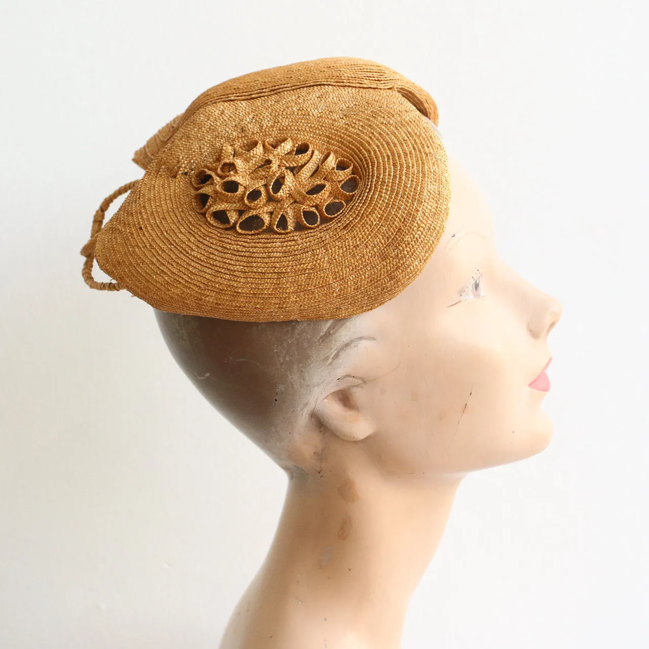 "Calot Hat" Vintage 1940's Woven Straw Calot Hat