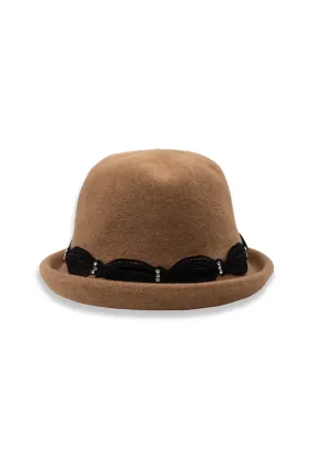 Retro Merino Wool Cloche Hat With Lace Trim