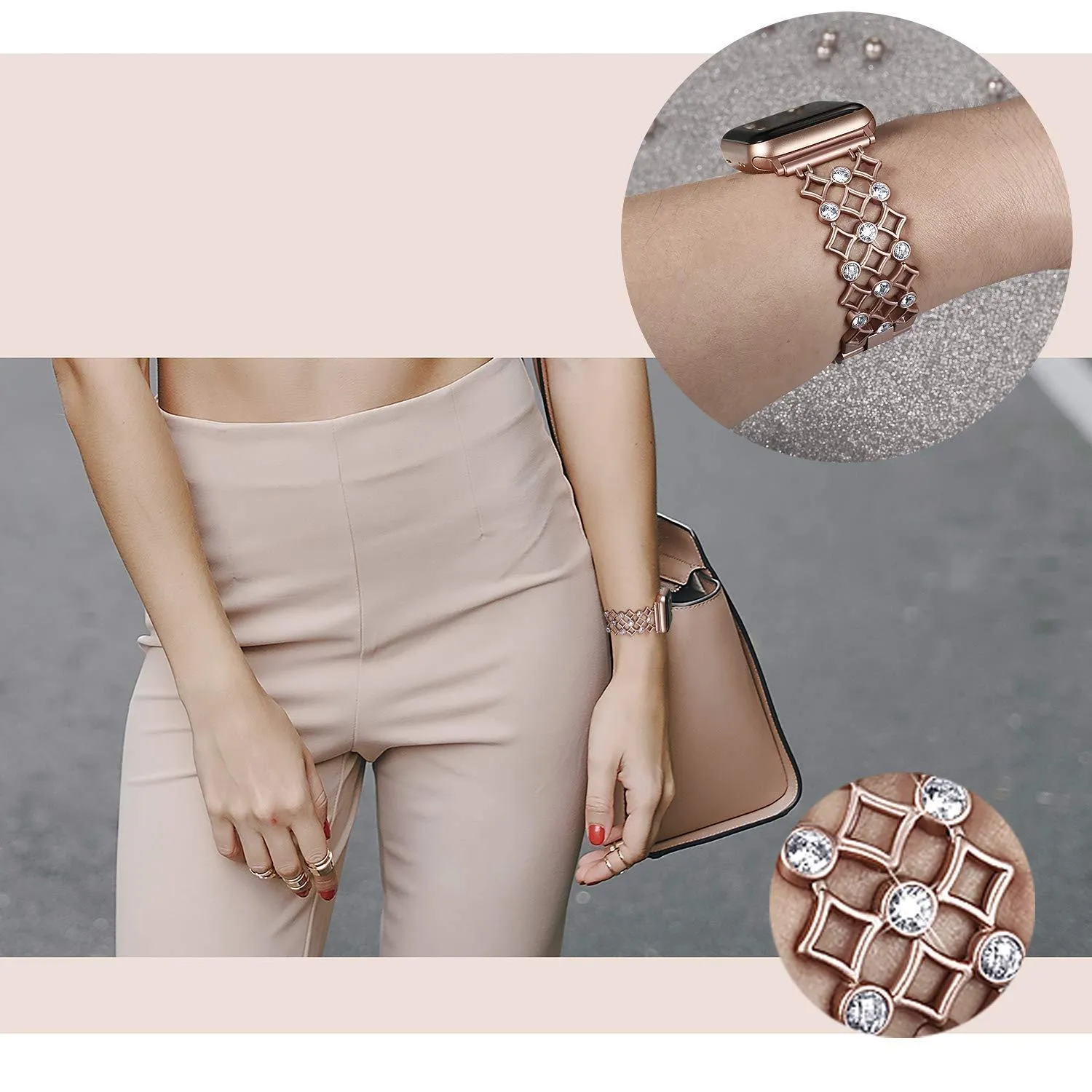 Rhinestones Studded Perfect Polished Band Compatible With Apple Watch