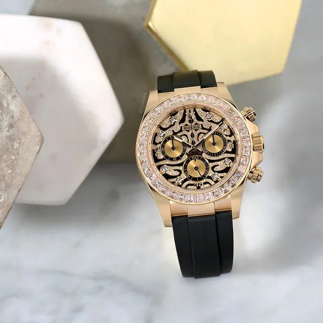 RLX Chronograph Daytona Eye Of The Tiger Chronograph Quartz Chronometer Diamond Men's Watch TIGER-1165