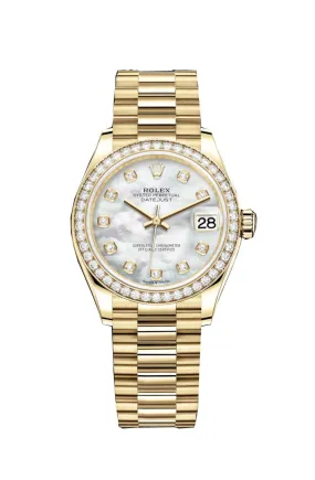 Rolex Datejust 31 Mother of Pearl Diamond Ladies 18kt Yellow Gold President Watch 278288MDP