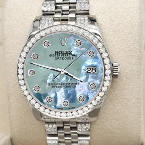 Rolex Datejust 31mm 3.30ct Diamond Bezel/Bracelet/Tahitian Blue MOP Dial Watch TFJ-142508207
