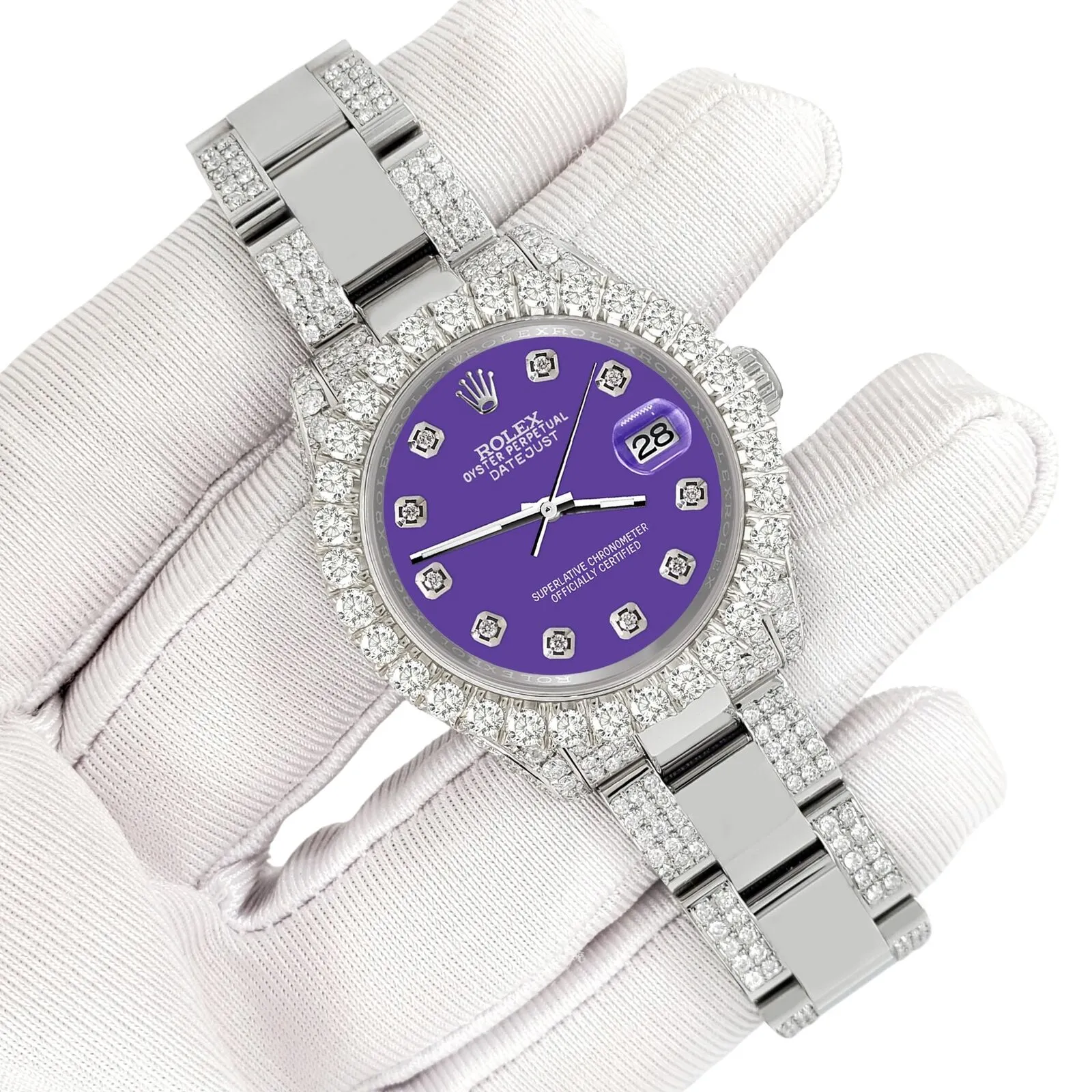 Rolex Datejust 31mm Pave 7.2ct Iced Diamond Pastel Purple Watch  TFJ-142508478