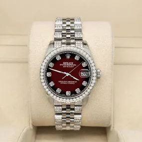 Rolex Datejust Midsize 31mm 3.30ct Diamond Bezel/Bracelet/Maroon Vignette Watch TFJ-142508191