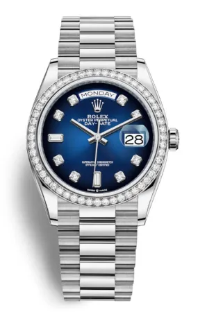 Rolex Day-Date 36 Blue Diamond Dial 18kt White Gold President Watch 128349BLDP