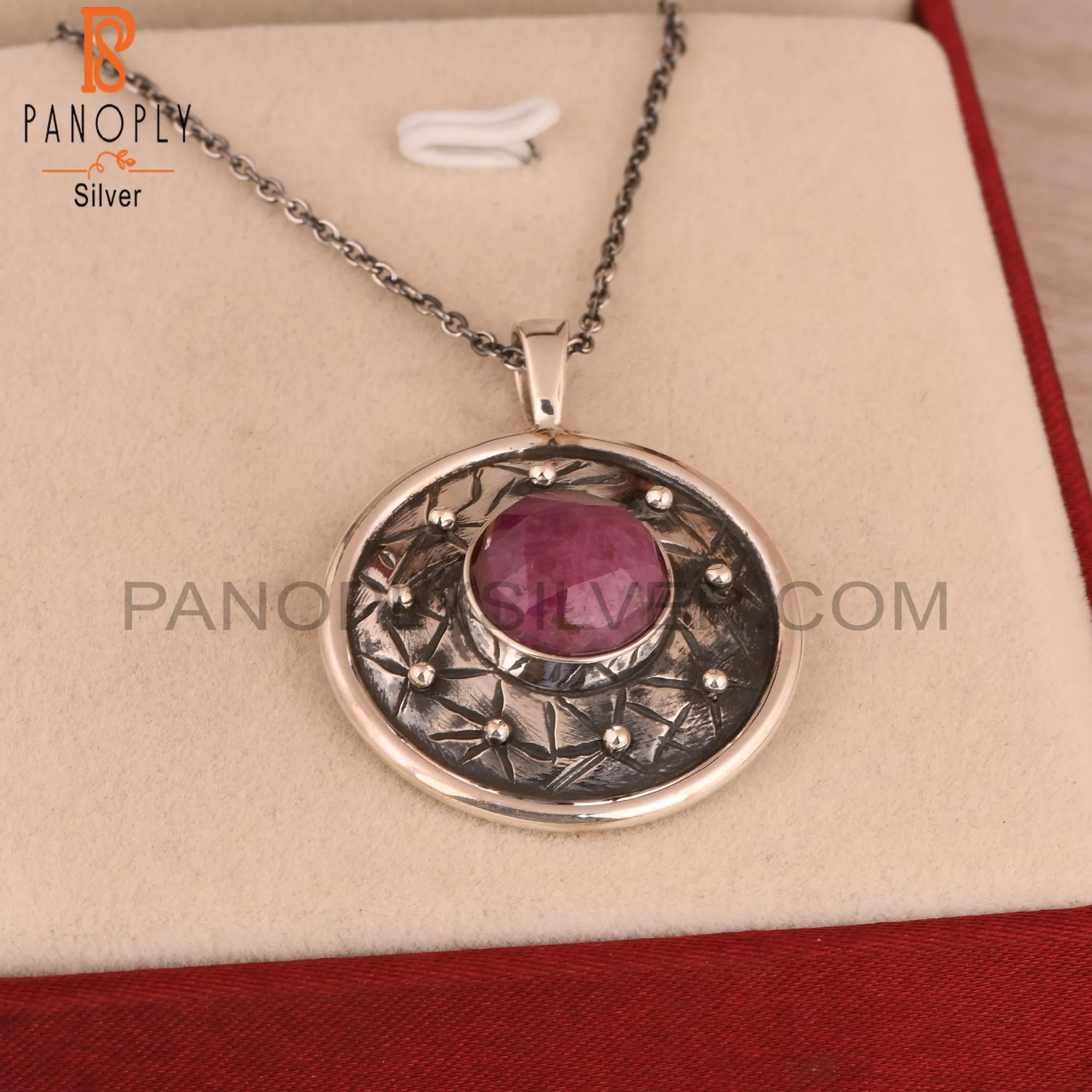 Ruby 925 Sterling Silver Pendant Necklace