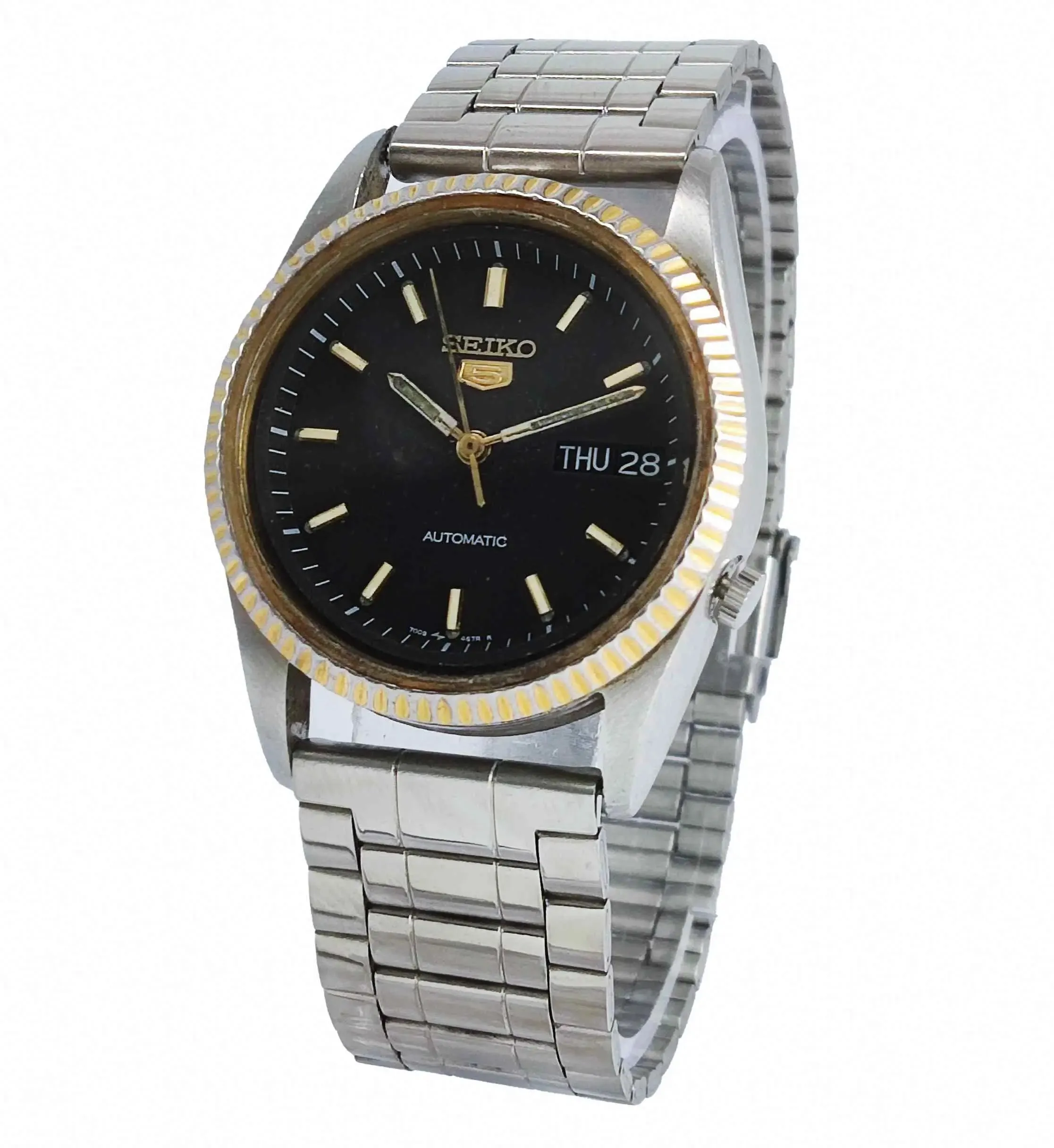 Seiko 5 Automatic 7009A Black Dial Golden Bezel Men's Watch
