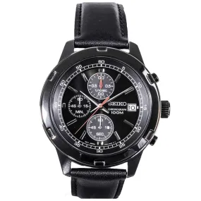 Seiko SKS439 Men's Sport Chronograph Black Dial Black Leather Strap Watch