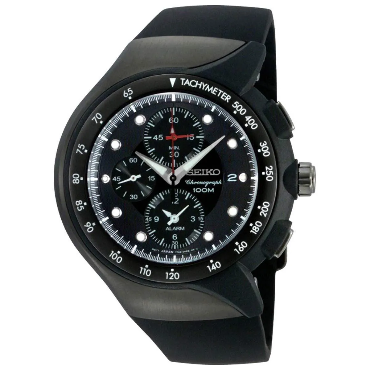 Seiko SNAD63 Men's Black Dial Black Urethane Strap Chronograph Alarm Watch