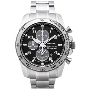 Seiko SNAE61P1 Men's Sportura Black Dial Steel Bracelet Chronograph Alarm Watch