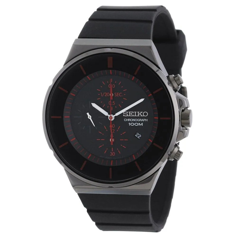 Seiko SNDD61 Men's Black Dial Chronograph Black Rubber Strap Watch