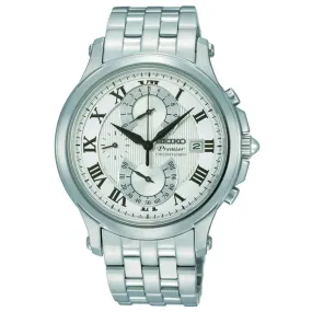 Seiko SPC065P1 Men's Premier Chronograph White Dial Stainless Steel Bracelet Watch