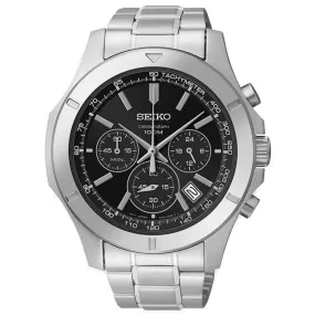 Seiko SSB105 Men's Chronograph Black Dial Stainless Steel Bracelet Quartz Watch