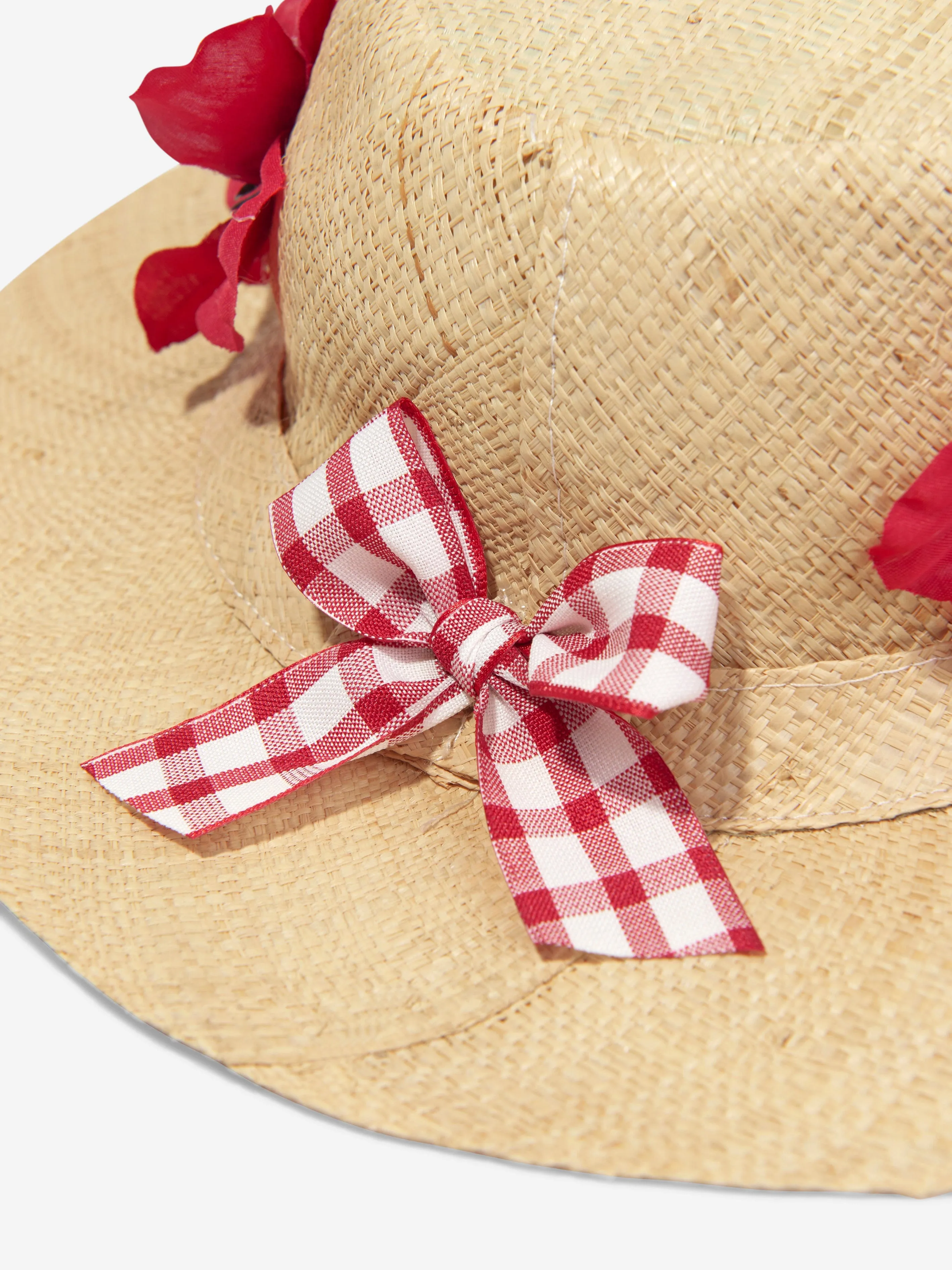 Selini Action Girls Poppy And Bows Straw Hat in Beige