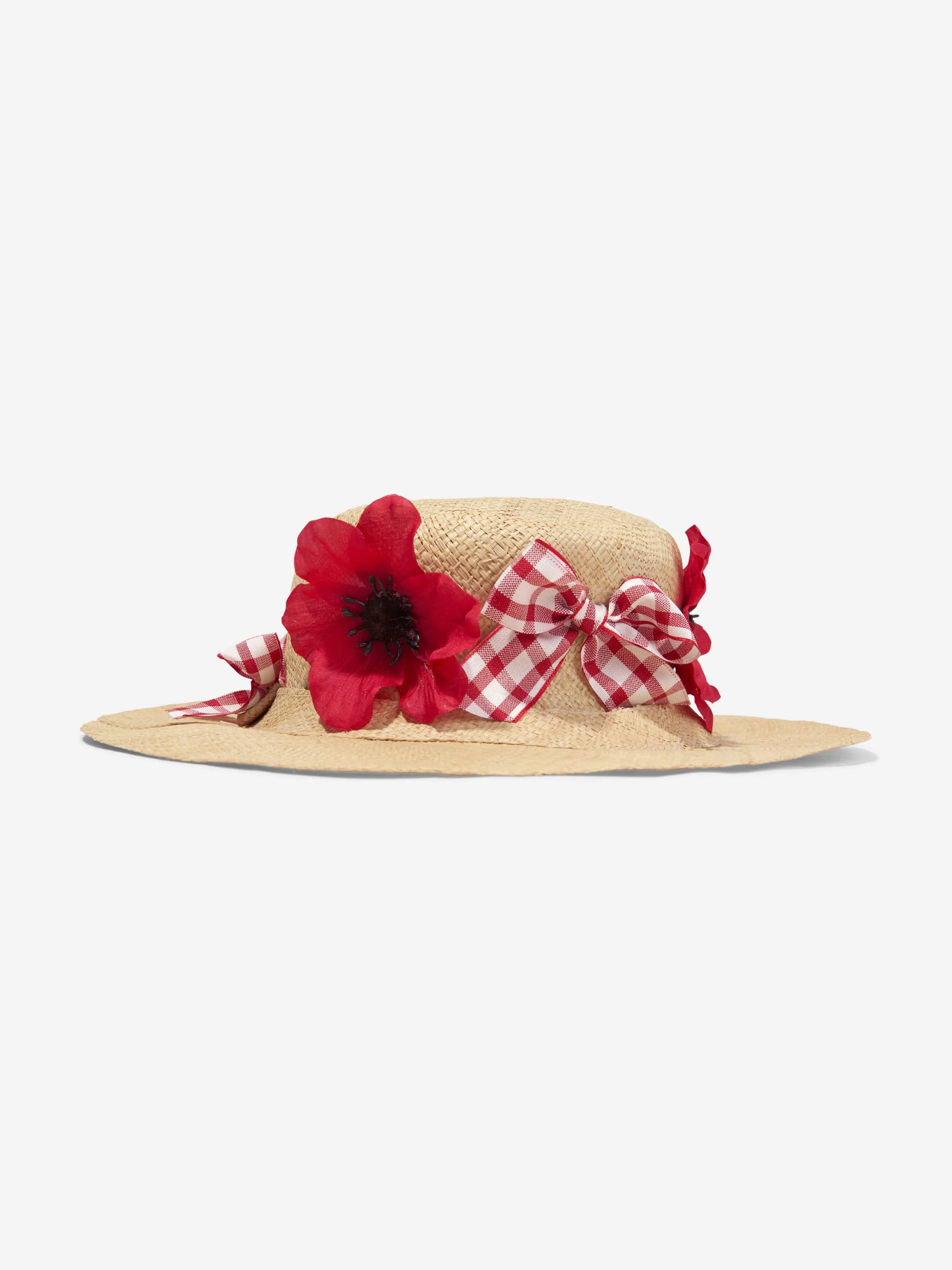 Selini Action Girls Poppy And Bows Straw Hat in Beige