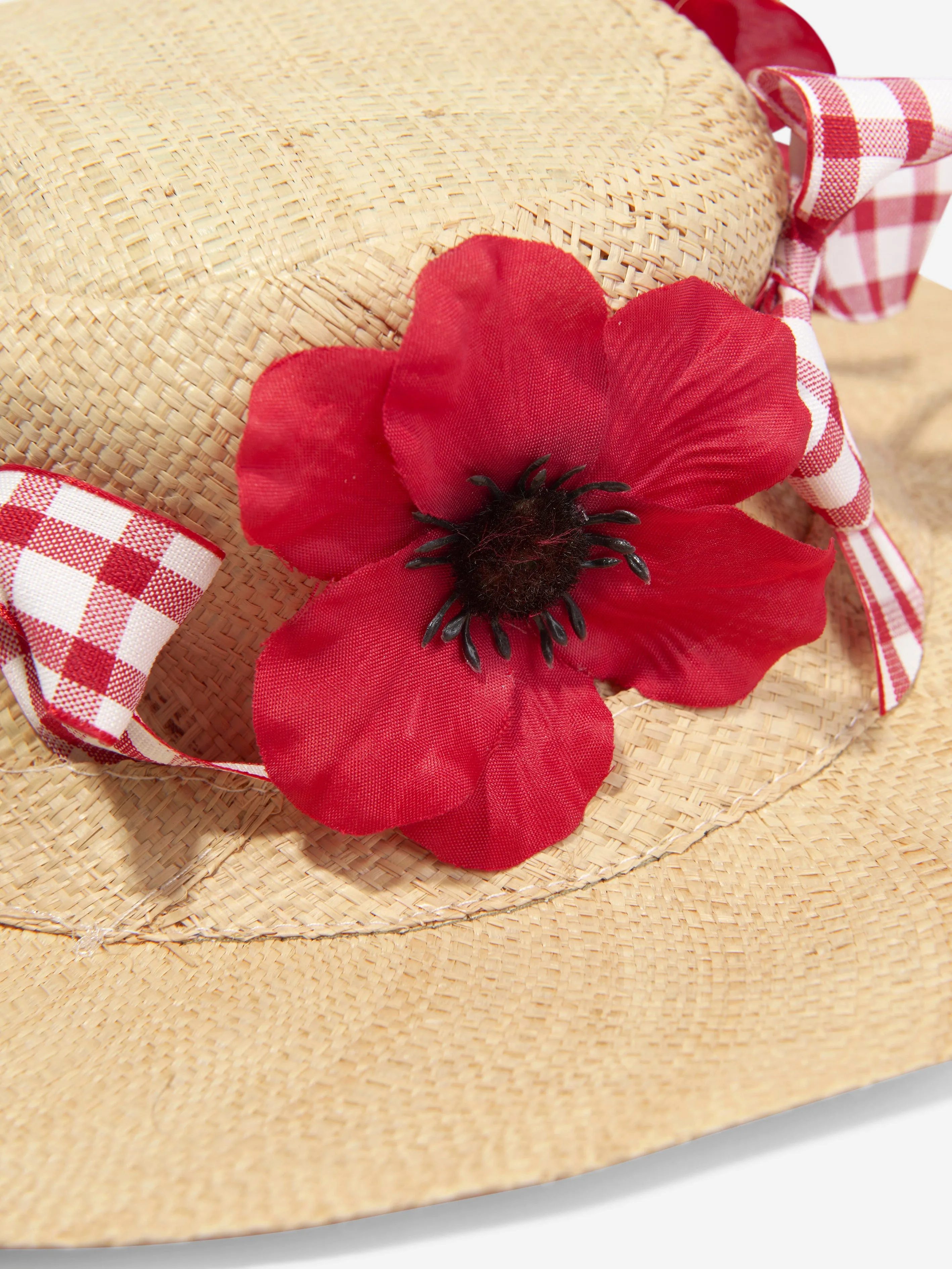 Selini Action Girls Poppy And Bows Straw Hat in Beige