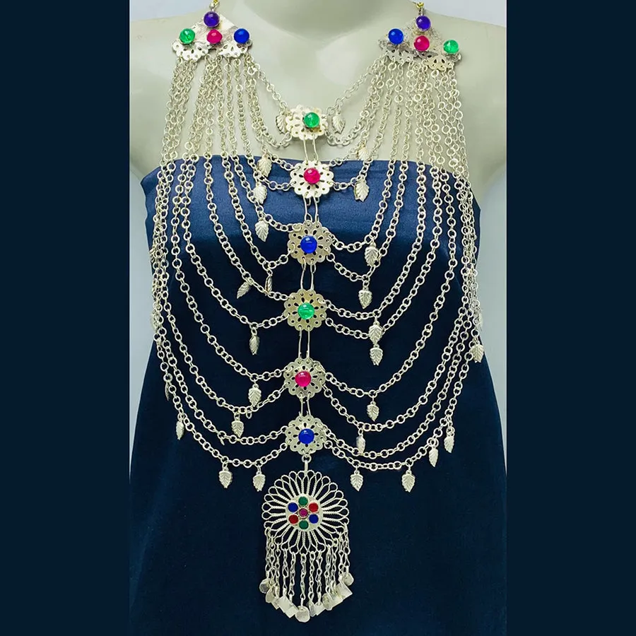 Silver Kuchi Gypsy Layered Bib Necklace