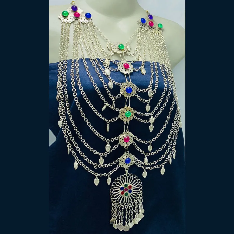 Silver Kuchi Gypsy Layered Bib Necklace