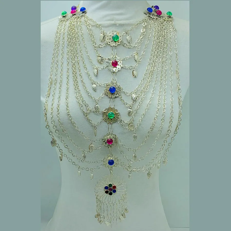Silver Kuchi Gypsy Layered Bib Necklace