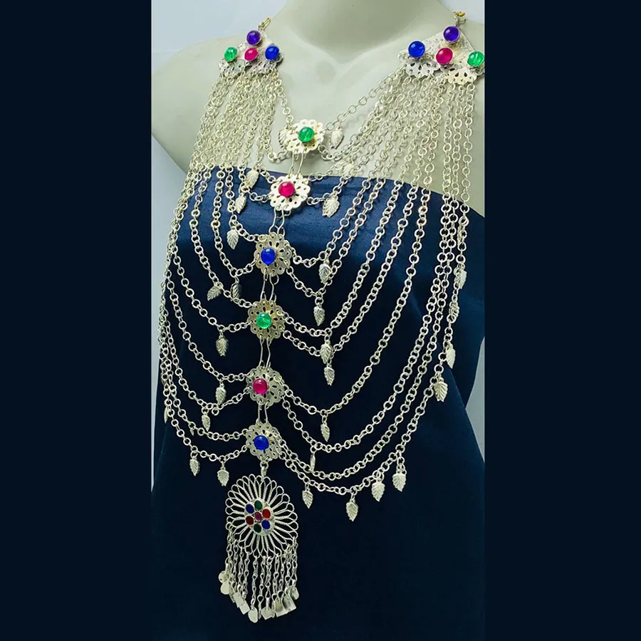 Silver Kuchi Gypsy Layered Bib Necklace