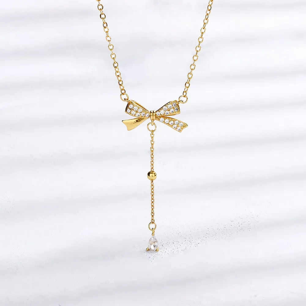 Silver Tassel Bow Necklace"