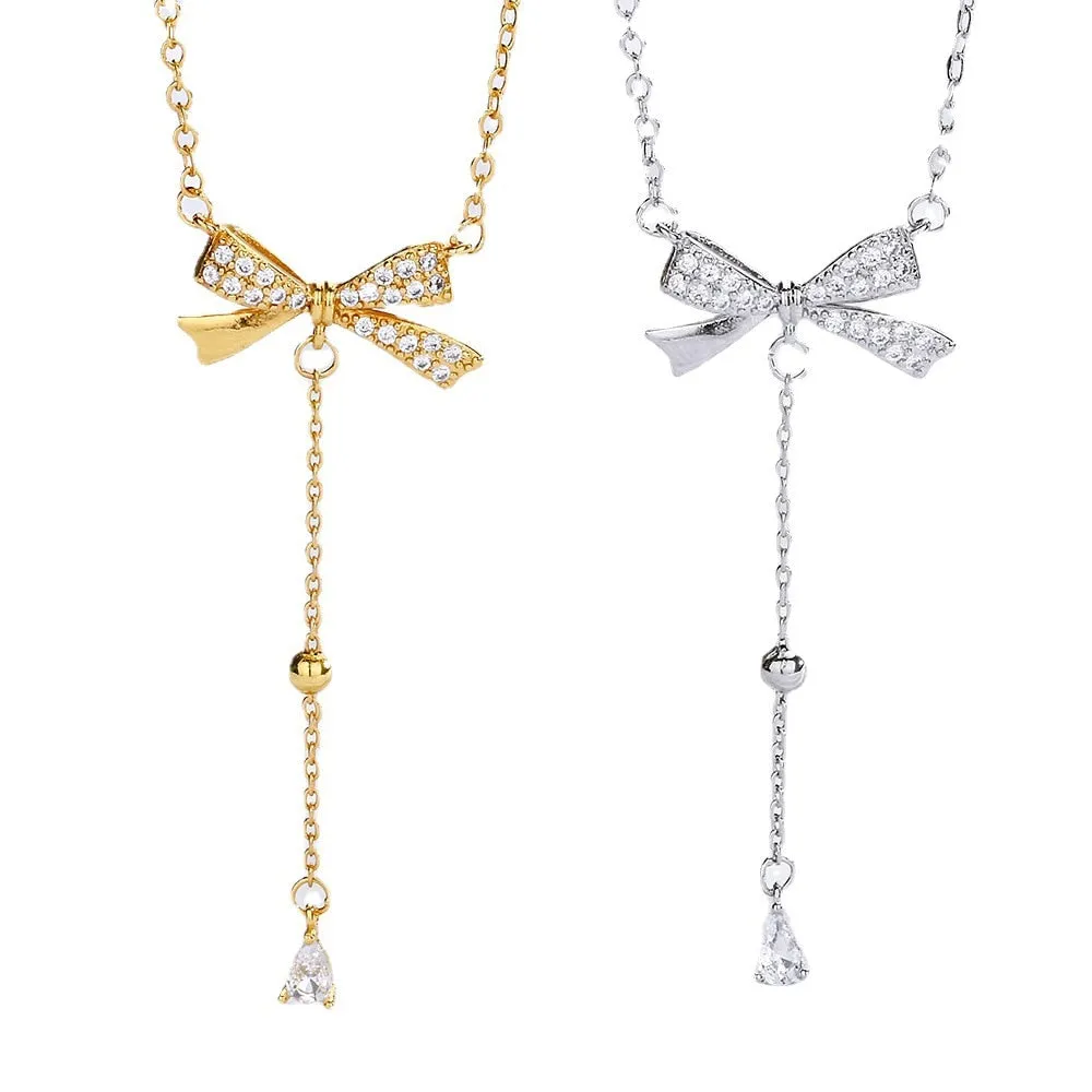 Silver Tassel Bow Necklace"