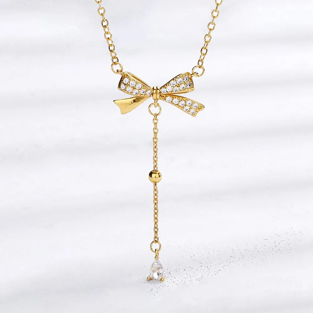 Silver Tassel Bow Necklace"