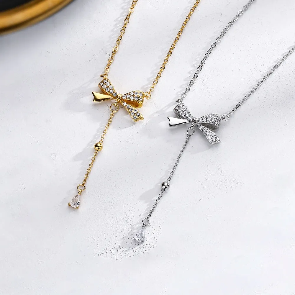 Silver Tassel Bow Necklace"
