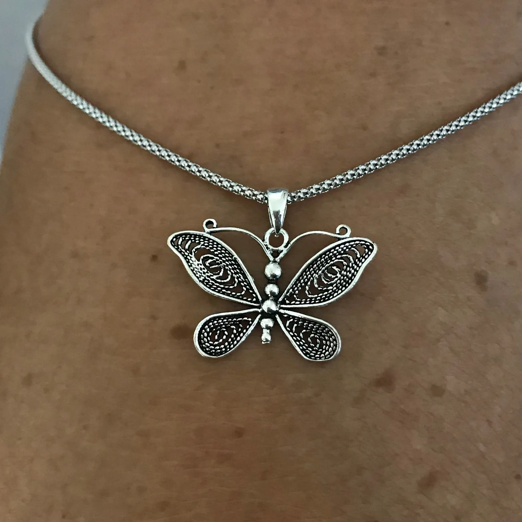 Sterling Silver Butterfly Necklace, Boho Necklace, Silver Necklace, Spirit Necklace
