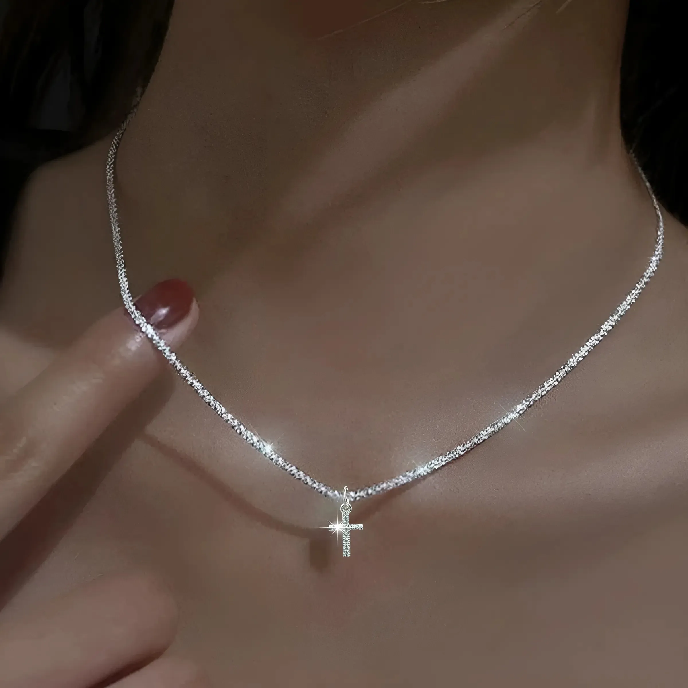Sterling Silver Cross Necklace | Dainty Pendant Chain for Women
