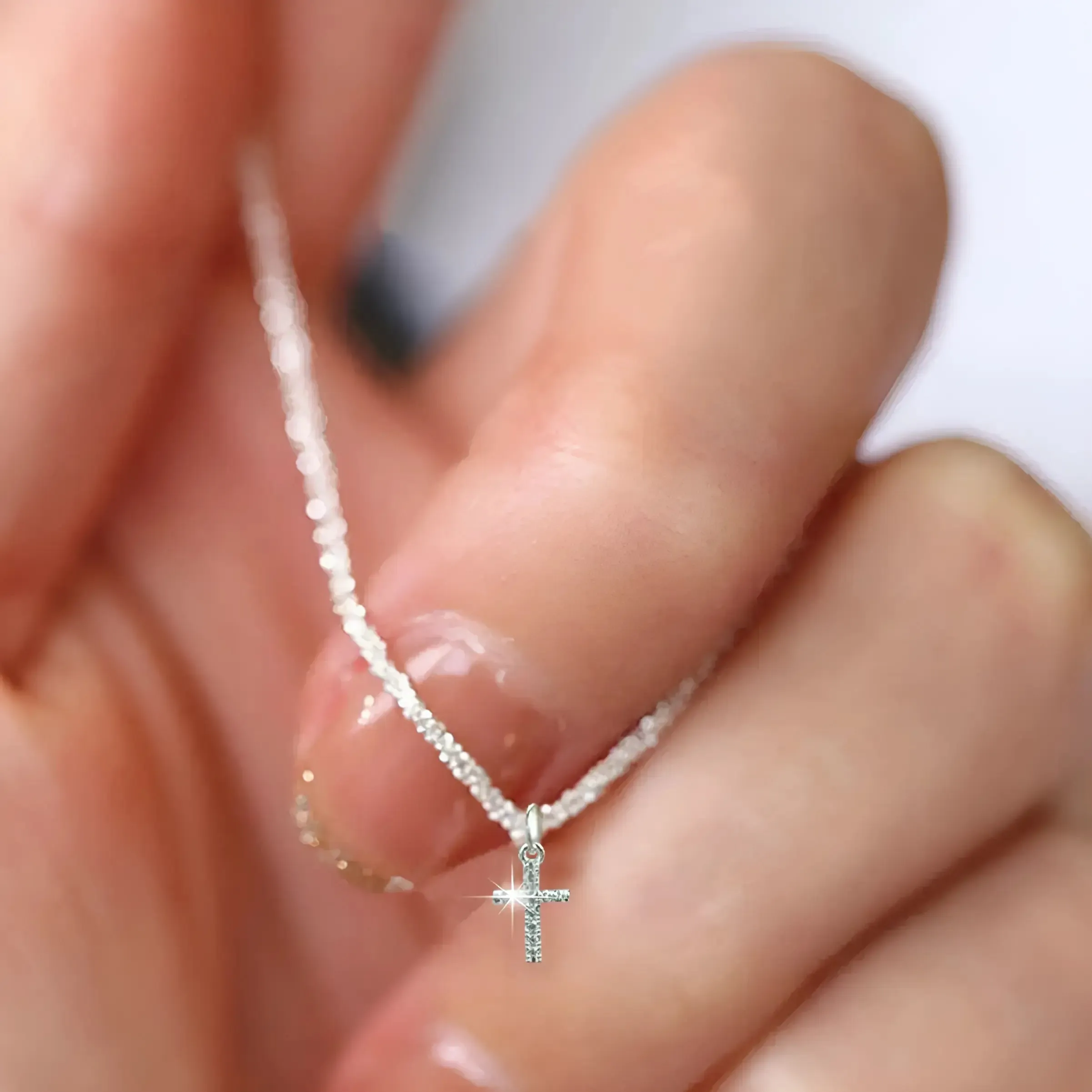 Sterling Silver Cross Necklace | Dainty Pendant Chain for Women