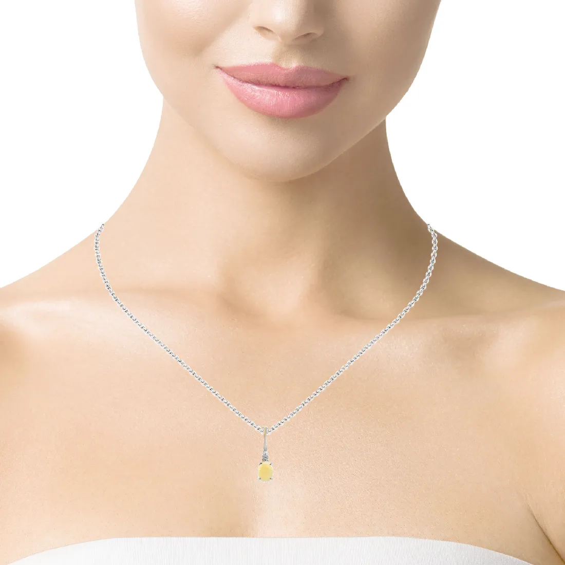 Sterling Silver drop pendant 8x6mm White Opal Necklace