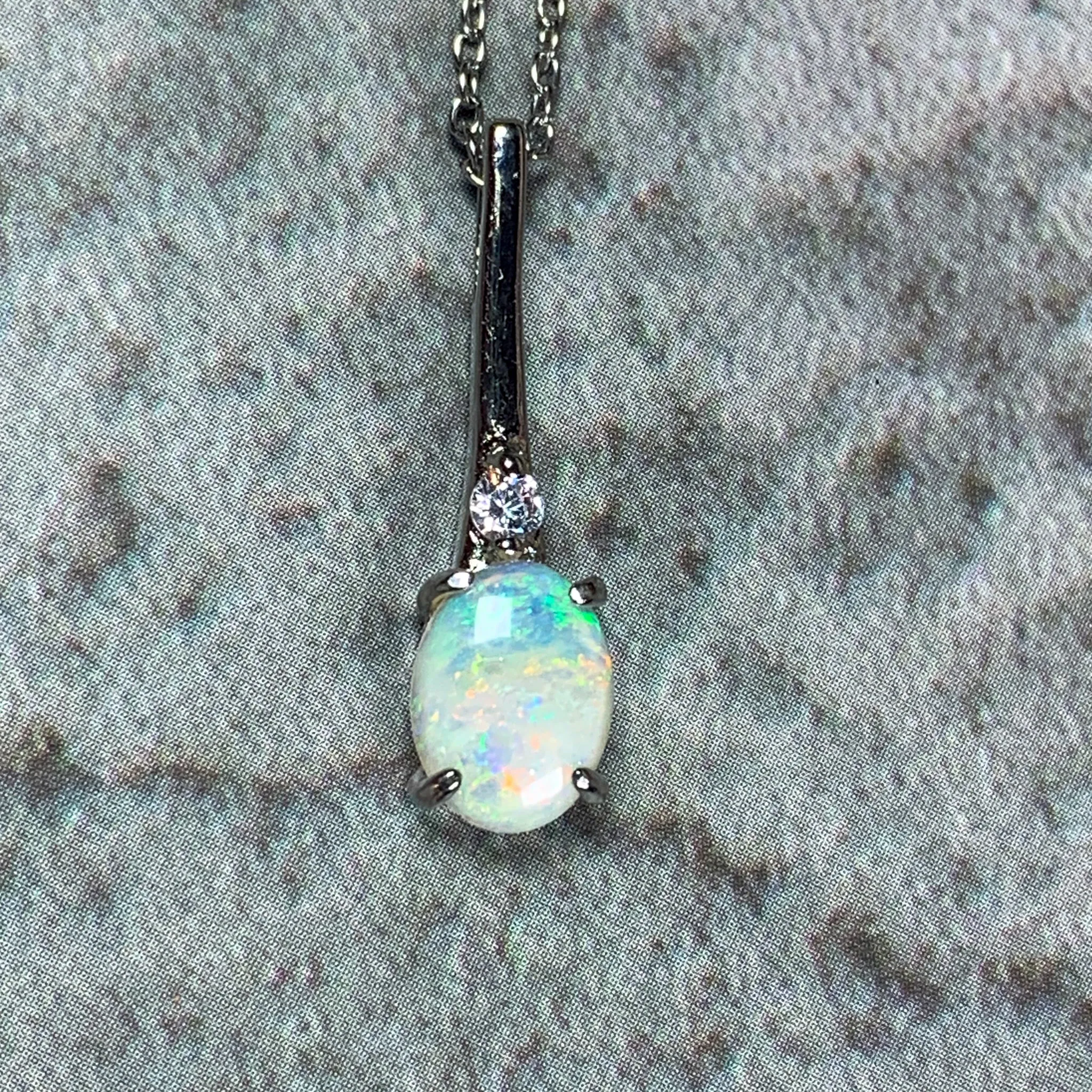 Sterling Silver drop pendant 8x6mm White Opal Necklace