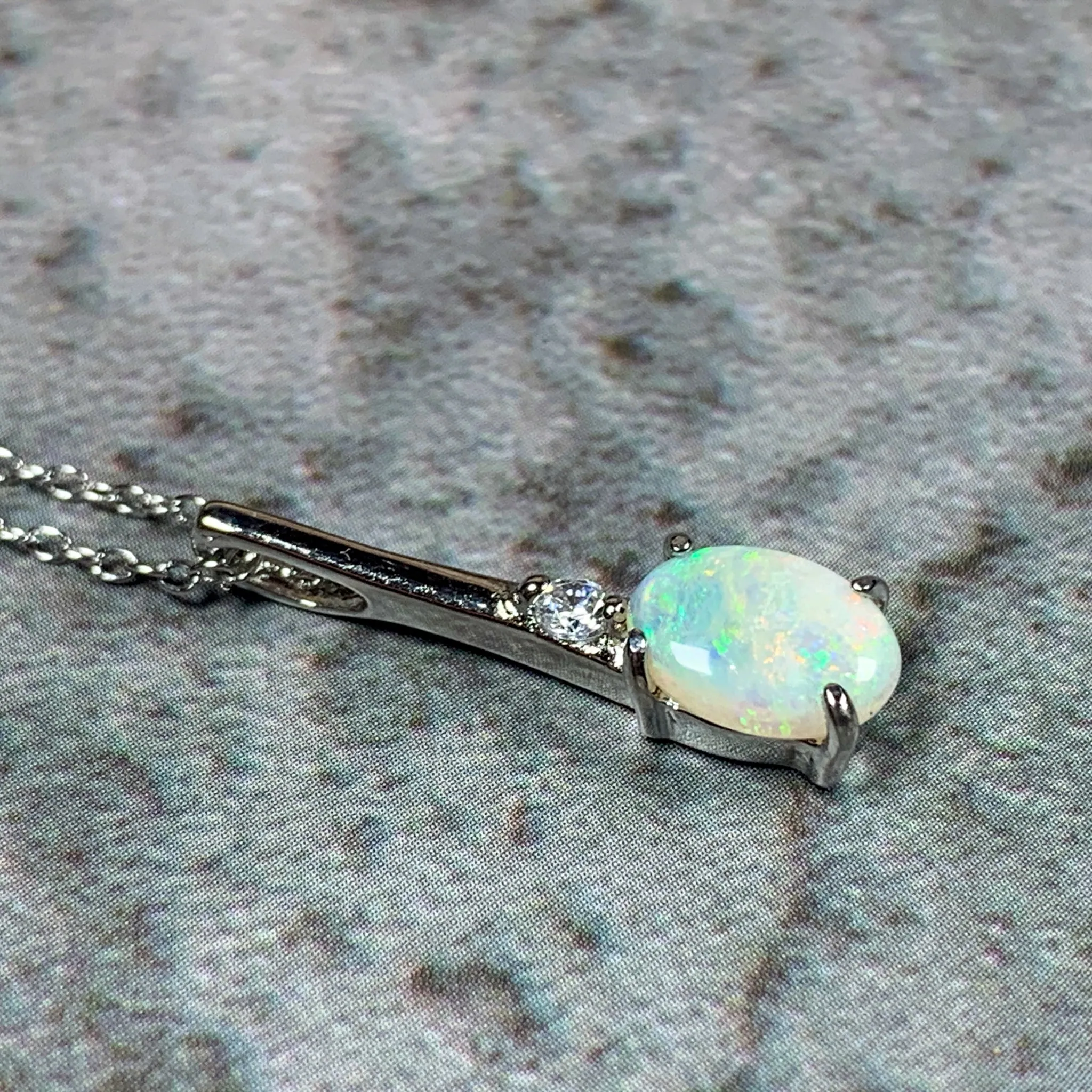 Sterling Silver drop pendant 8x6mm White Opal Necklace