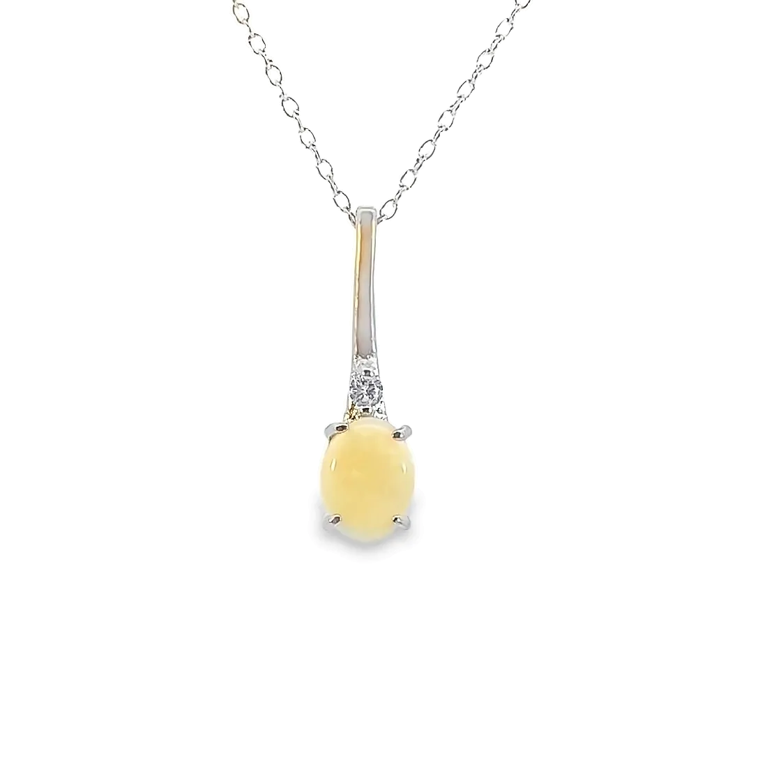 Sterling Silver drop pendant 8x6mm White Opal Necklace
