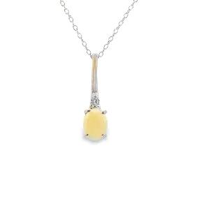 Sterling Silver drop pendant 8x6mm White Opal Necklace