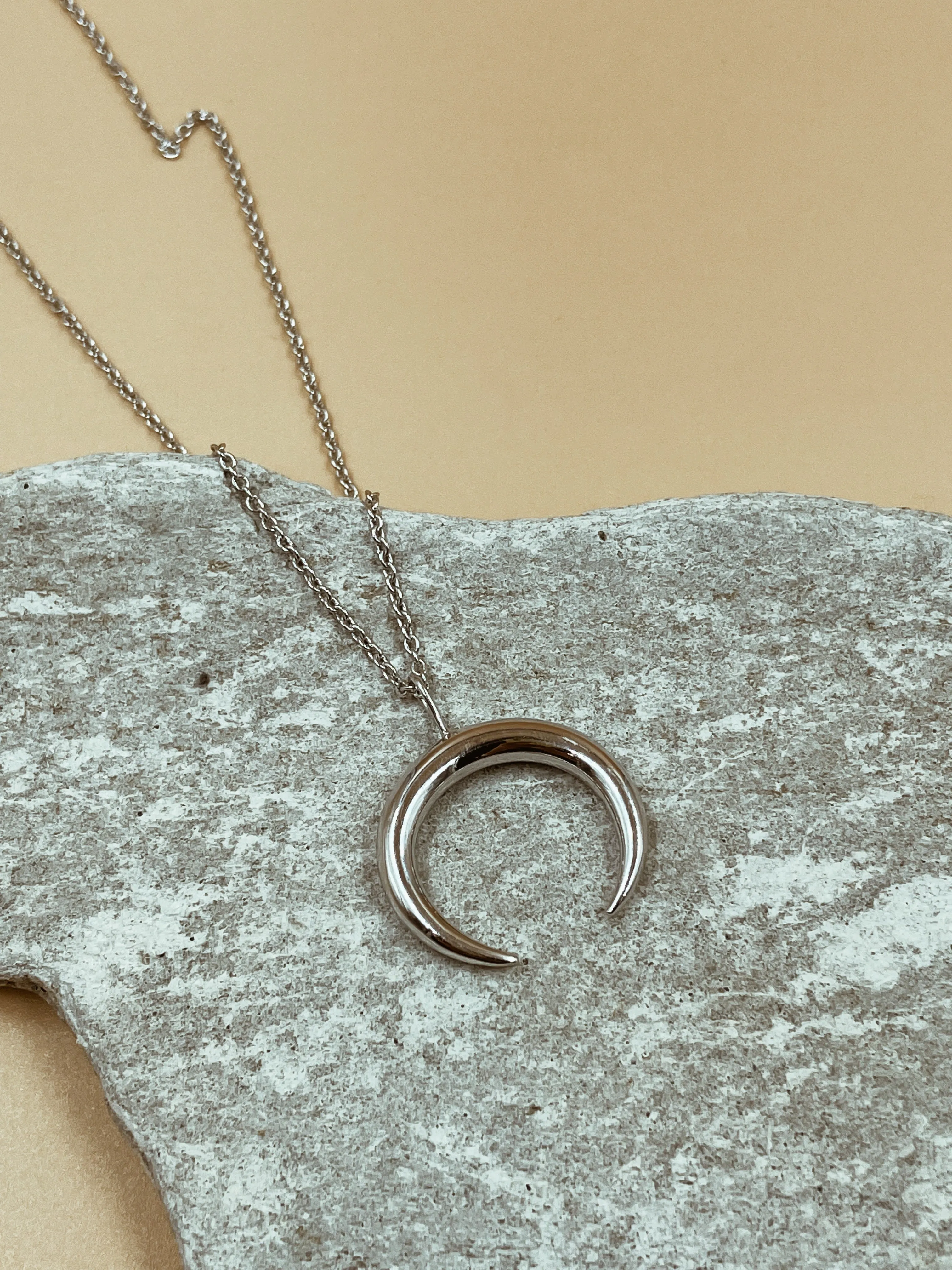 Sterling Silver Horn Necklace in Silver Tone