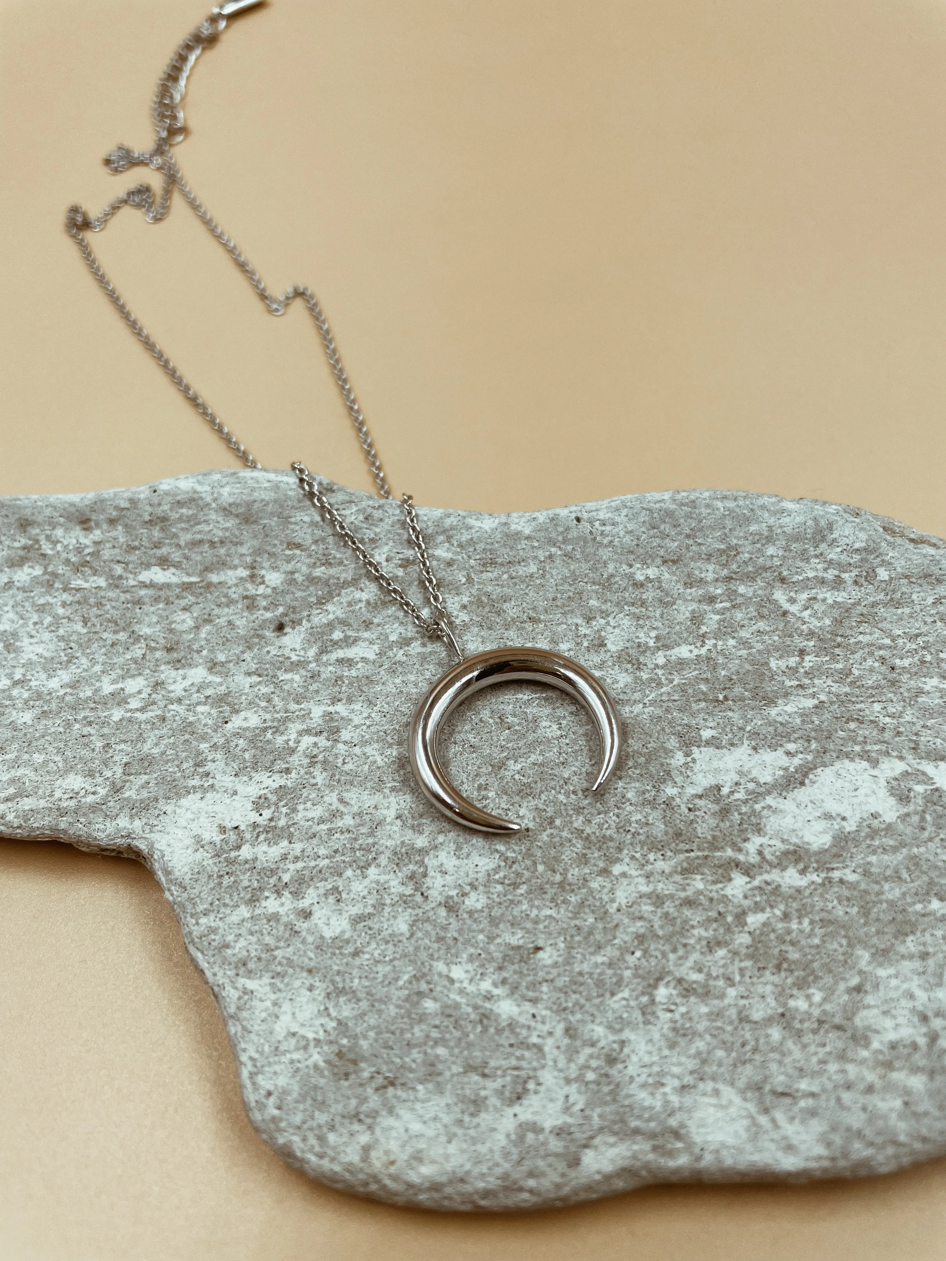 Sterling Silver Horn Necklace in Silver Tone