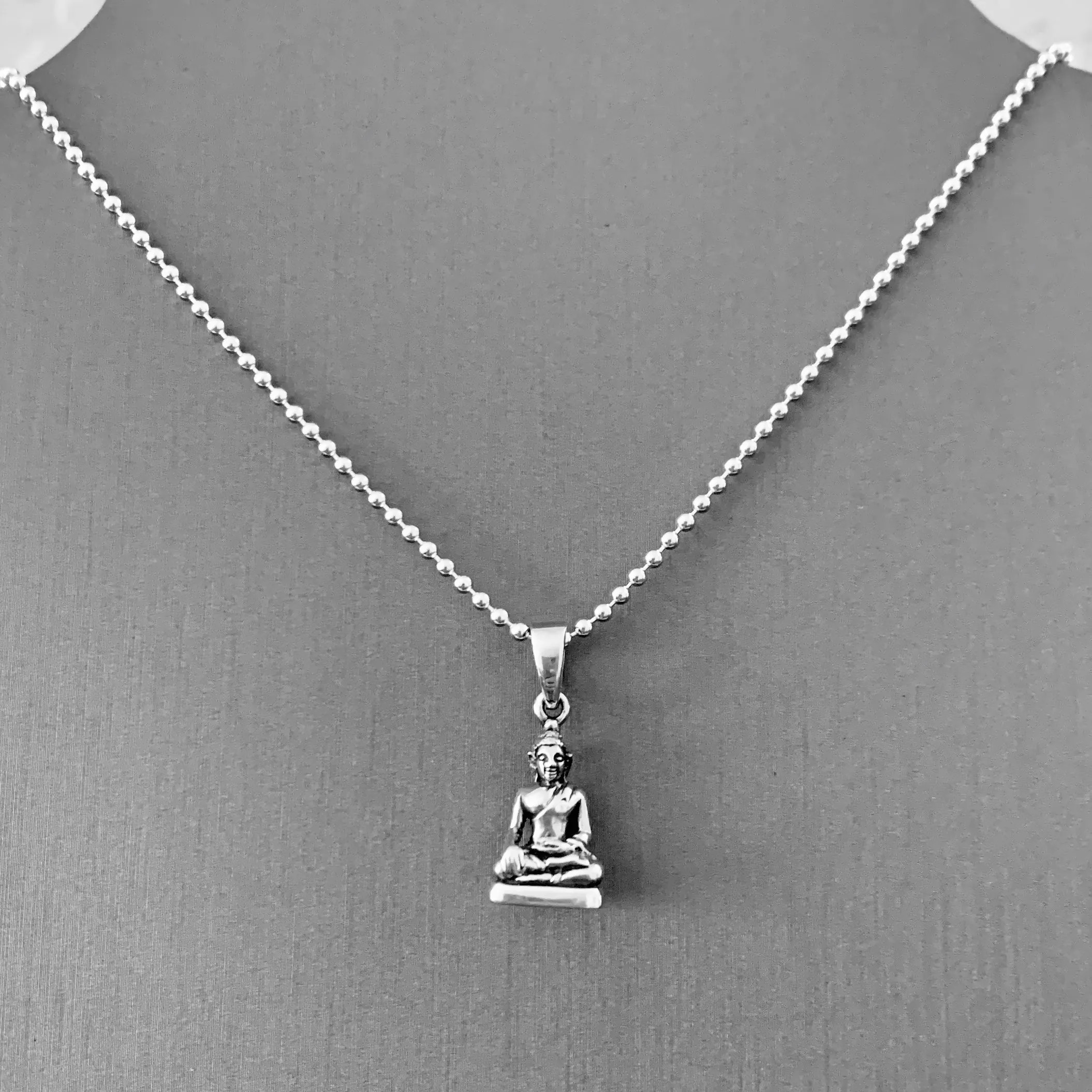 Sterling Silver Small Buddha Necklace, Silver Necklace, Boho Necklace, Yoga Necklace