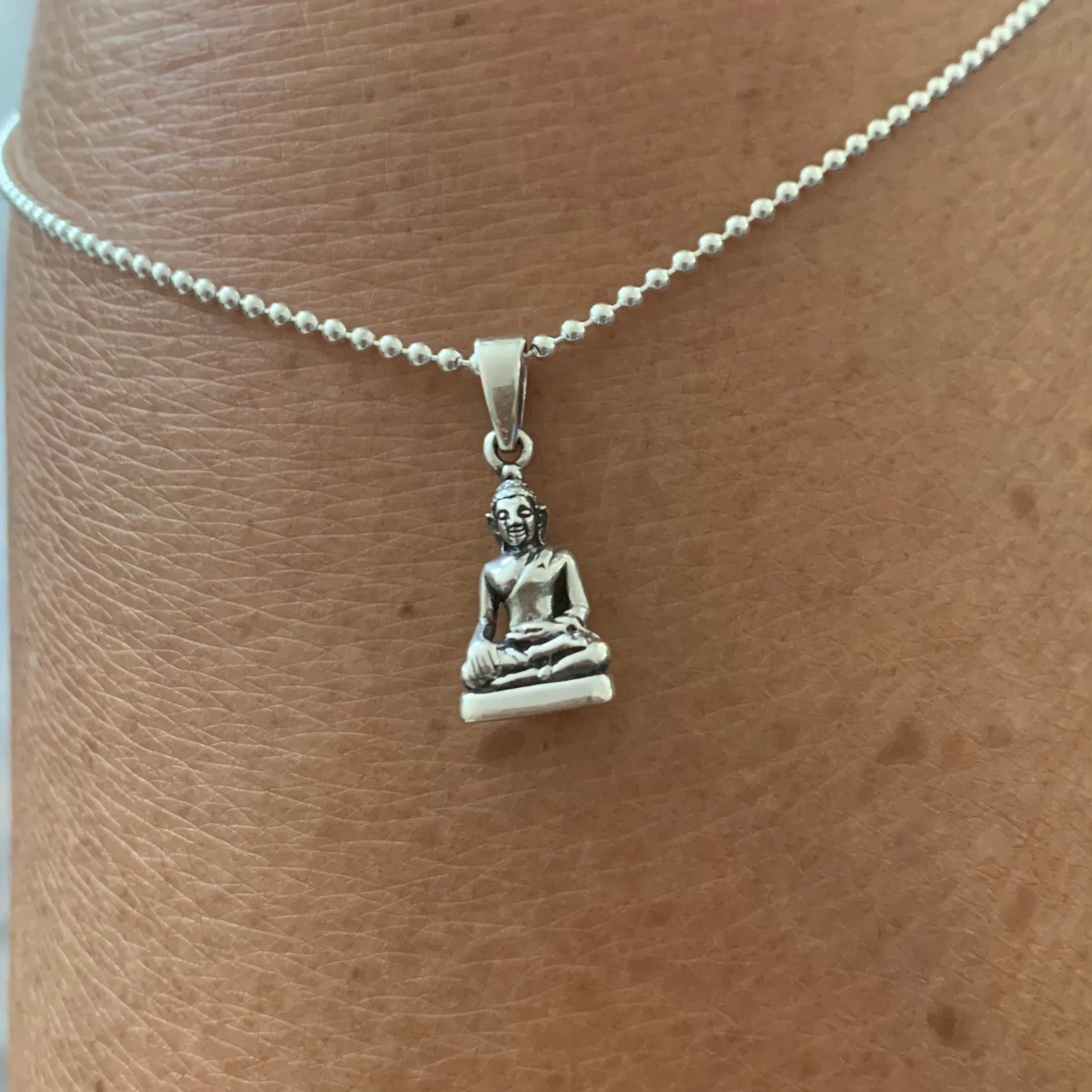 Sterling Silver Small Buddha Necklace, Silver Necklace, Boho Necklace, Yoga Necklace