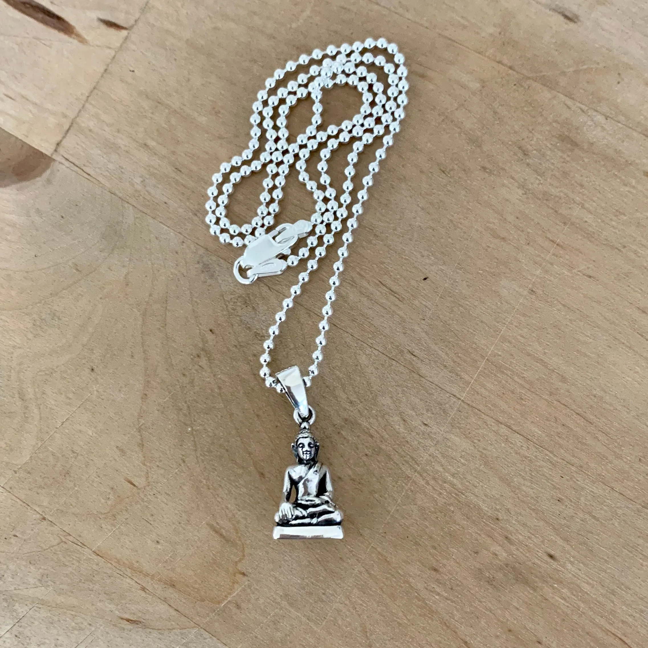 Sterling Silver Small Buddha Necklace, Silver Necklace, Boho Necklace, Yoga Necklace
