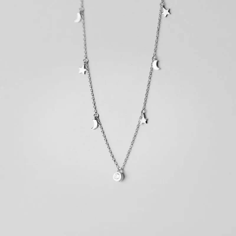 Sterling Silver Star & Moon Necklace