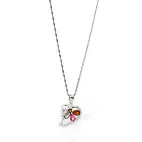 Sterling Silver Tourmaline Heart Shape Pendant Necklace With CZ