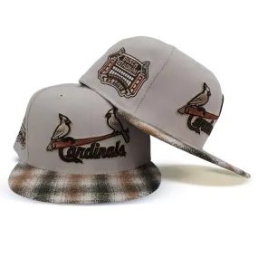 Stone St. Louis Cardinals Tan/Brown Plaid Visor Gray Bottom Busch Stadium Side Patch New Era 59Fifty Fitted